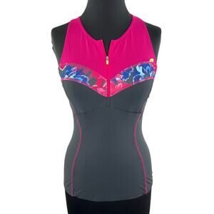 Sweaty Betty Pink Gray Sleeveless Partial Zip Athletic Top Yoga Running M Medium